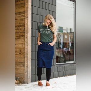 Straight Fit Dark Denim Midi Skirt